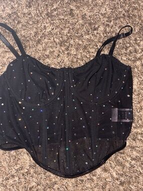 SHEIN Black Sparkle Mesh Bustier Cami